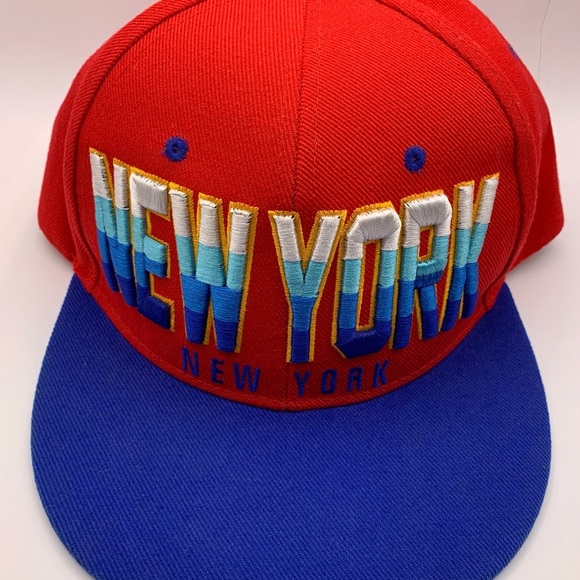 Other - New York Red/Blue Spell Out Rust Premium Headwear Snapback Hat Baseball Cap